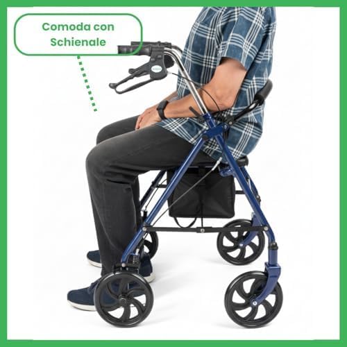 VIVO+ Rollator Deambulatore Pieghevole in Acciaio - Resistente fino a 136 kg